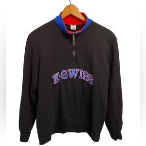 Vtg K-Swiss 1/4 Zip Long Sleeve Shirt Men's Size Medium Black - Embroidered Logo